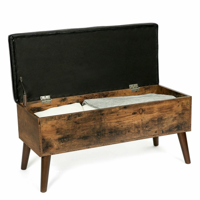 Schlafzimmerbank Sitzbank Truhe Rattan Bettbank mit Klappe Honig