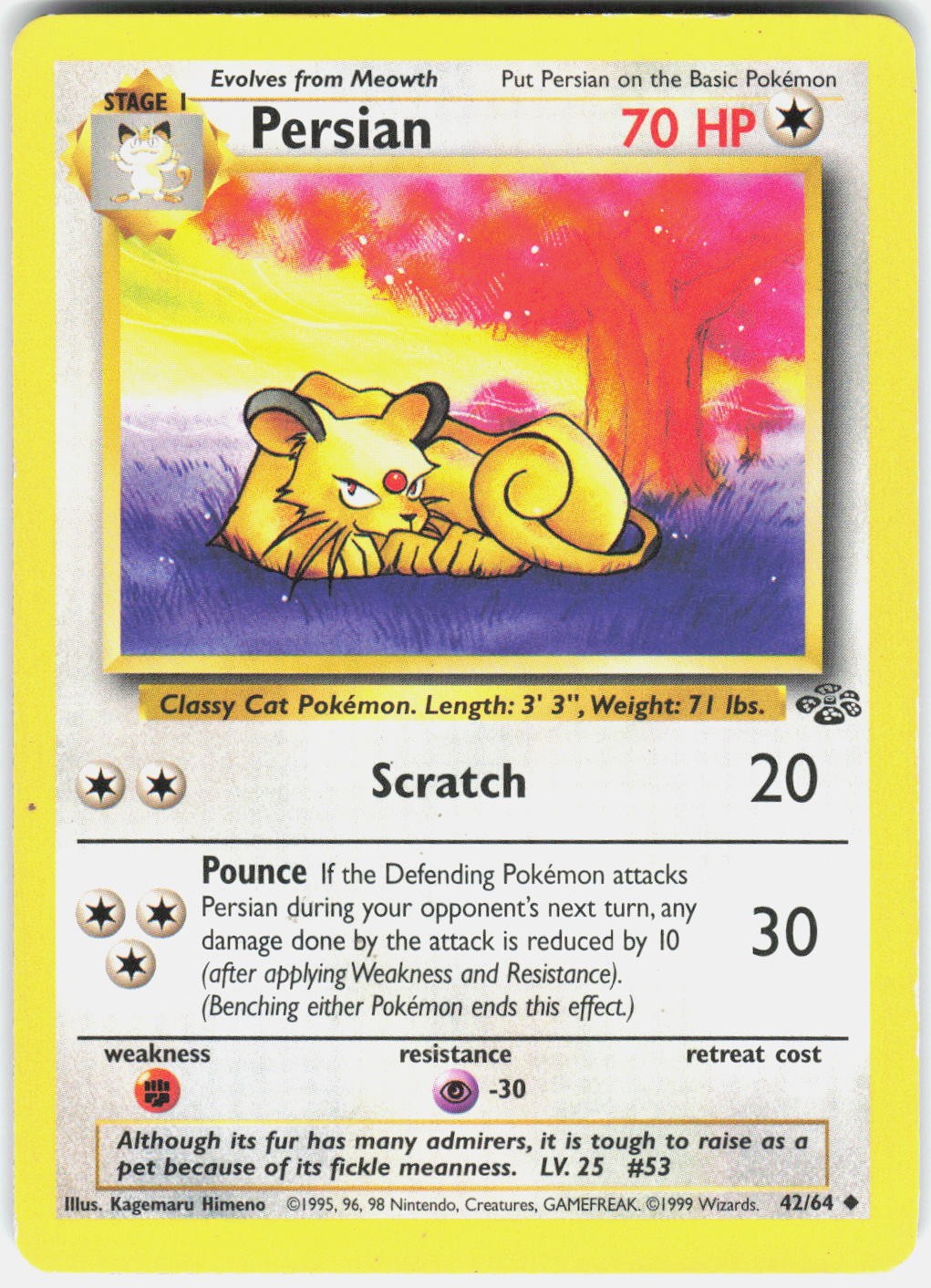Persian 42/64 Uncommon Jungle Pokemon Unlimited Lightly Played
