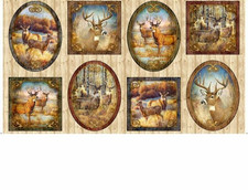 Deer Meadow Doe Buck Animal Fabric Trimmed 23"X44" Panel Scenes Cotton by QT