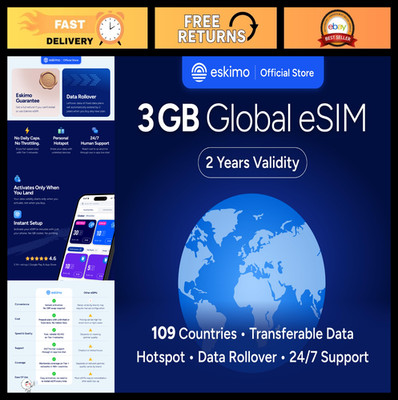 Global 1-30GB Travel eSIM | 2-Year Validity | 5G High-Speed Data (3GB)
