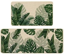 Green Leaf Kitchen Mats Set of 2, Banana Monstera Spring Summer Kitchen Rugs