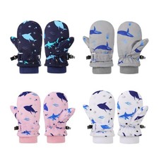 Windproof Children Warm Snow Gloves Printed Whale Pattern Thicken Thermal Mitts