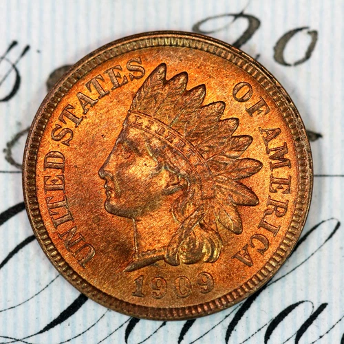 * 1909 * SOLID+ BLAZING RED GEM BU MS INDIAN HEAD PENNY * FROM COLLECTION