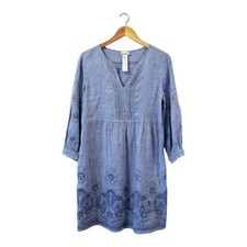 Tommy Bahama St. Lucia Linen Blend Coverup Dress Embroidered Blue Women's Sz XL