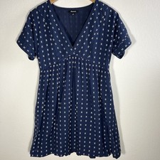 Madewell Navy Mini Bow Print V-Neck Cotton Dress Size S High Low