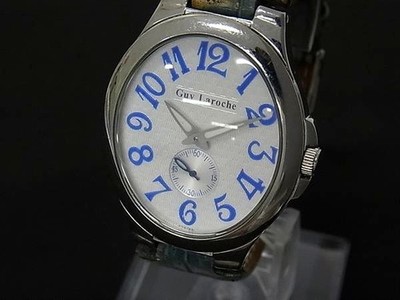Guy Laroche Oval Stainless Steel x Crocodile Embossed Leather 3 ATM Water