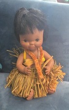 Vintage Hawaiian Pixie Hula Girl Grass Skirt Doll Baby Sleepy Eyes