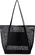 Holiday Essentials Beach Bag for Women Large Mesh Tote Bags with Zip Pocket