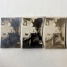 Antique WWI Era Photos Lot US Army Soldier Bugler At Homefront Sitting Trumpeter