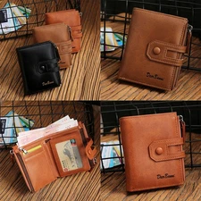 Man's Leather Folding Wallet Multi-slot Zipper Wallet ID Card Purse Window Slot
