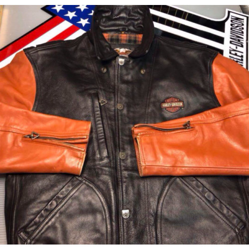 [Rare] Harley-Davidson cowhide Motorcycle Jacket Size:M Black/Orange LTD From JP