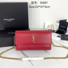 S.a int La.u.rent YSL Sunset Box Red Leather Chain Wallet Clutch Crossbody