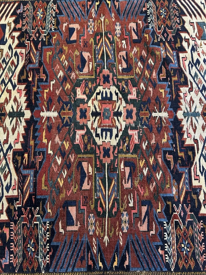 SUNBURST KAZAK ANTIQUE HANDKNOTTED WOOL RUG C.1900 5’8 X 4’7 ABSOLUTE STUNNER - Image 4 of 4