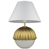 Tischleuchte Weiß Messing E27 43 Cm Stoff Metall Beistell Nachttisch Tisch Lampe