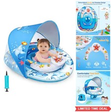 Baby Pool Float UPF50 Adjustable Canopy Anti-Flip Dual Air Chamber Safety Seat
