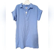 J. Crew Dusti Peri Blue Gauze Popover Short Sleeve V-Neck Mini Dress Size Medium