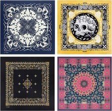 Bycc Bynn 4-Pack 100 Cotton Bandana Set, Vintage Graphic Print, 22x22 inches