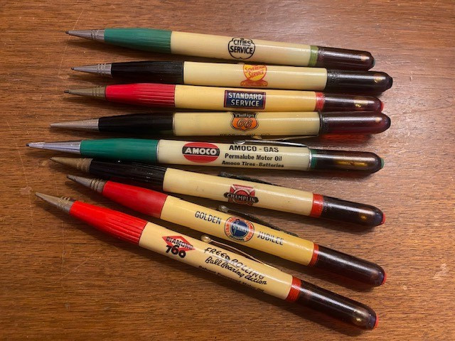 8 Vintage OIL TOPPER  Mech Pencils  (AMOCO, DIAMOND 760, PHILLIPS 66, STANDARD)