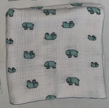 ADEN + ANAIS White Teal Aqua Elephant JUNGLE JAM MUSLIN Swaddle Baby Blanket D4