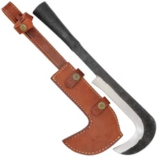 High Carbon Steel Hand Forged Medieval Billhook Machete w/ Leather Sheath