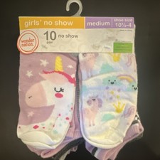 Wonder Nation Girls' No-Show Socks M 10 Pair Purple White Multicolor Unicorn