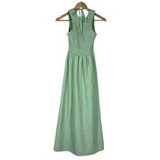 ASOS DESIGN Smocked Halter Seersucker Maxi Dress Sage Green Boho Summer Size XS