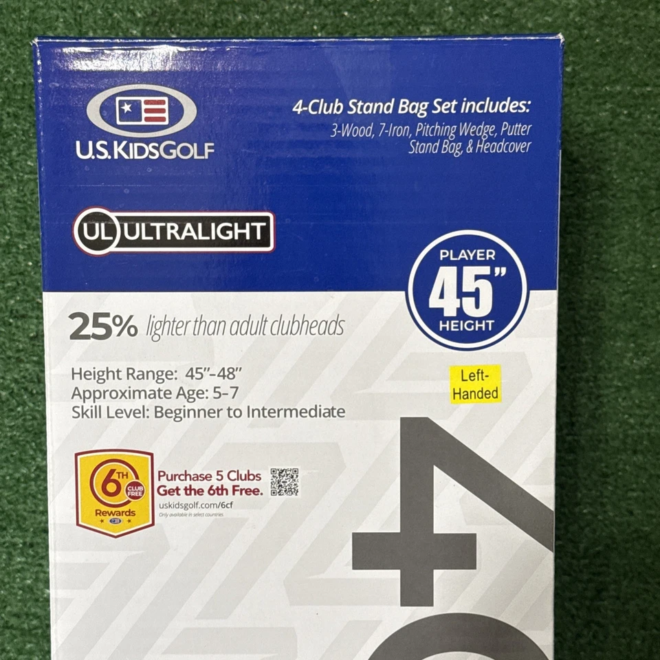US Kids Golf UL 45” Height WT25 4-Club Stand Bag Set Black/Blue Trim LEFT HANDED - Image 3 of 4