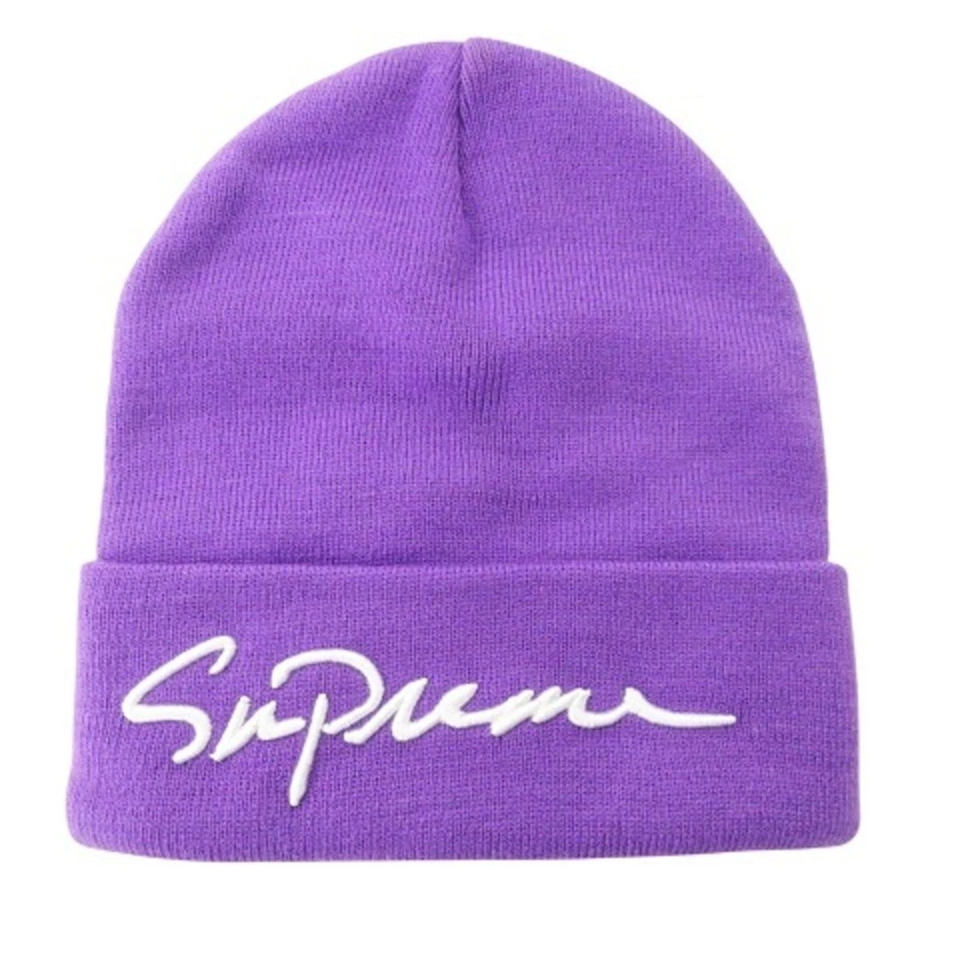 Supreme 18FW classique écriture bonnet tricot violet occasion eef17e1fe8f573bf1f7c9965