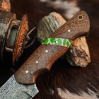 8.9" inch Damascus Steel Hunting Knife Full Tang Wood Handle Leather Sheath — photo 3