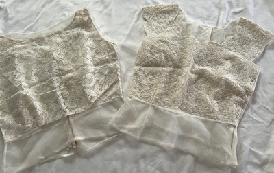 TwoVintage Edwardian Victorian STYLE Ivory Lace Tulle Blouse Top Wedding NOS