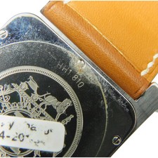 Hermes H Watch L Stamp Hh1.810 Quartz 3ATM SS Silver Brown White Men'S 9