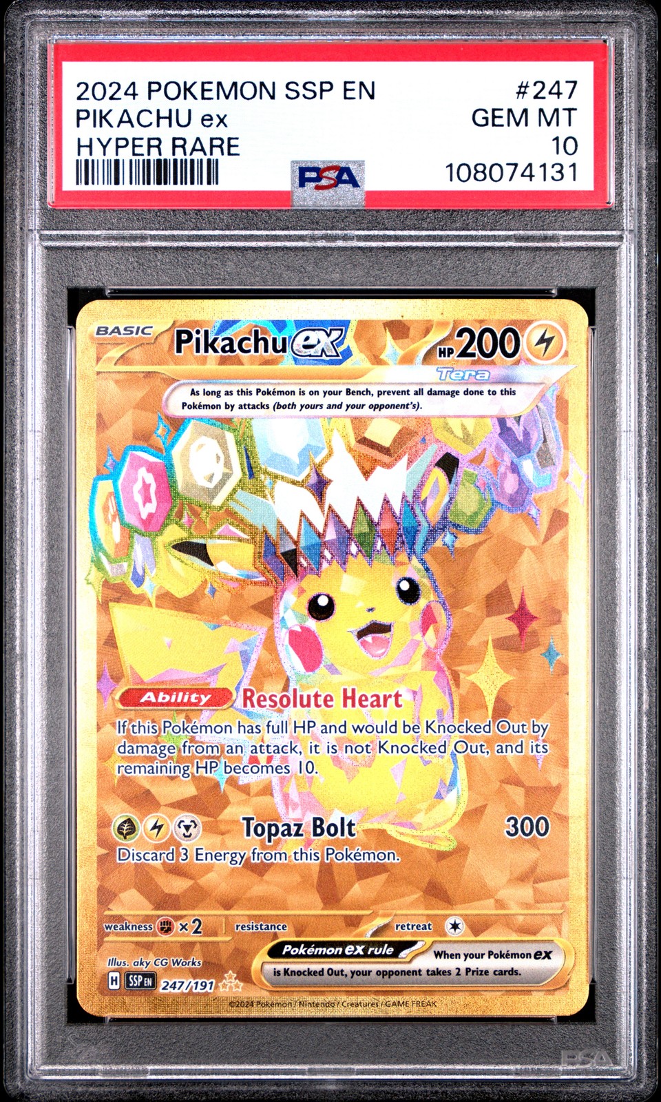 2024 POKEMON SSP EN-SURGING SPARKS HYPER RARE #247 PIKACHU EX PSA 10