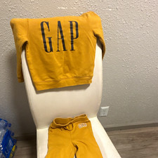 GAP 2T Yellow Logo Fleece Cotton Sweatsuit Set Sweatshirt  Drawstring Pants