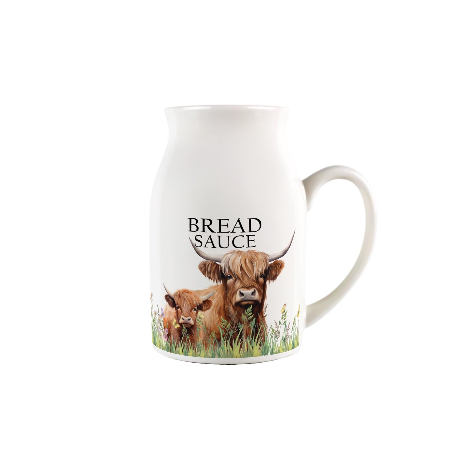 Highland Cows Bread Sauce Jug - Small Porcelain Pitcher with Handle
