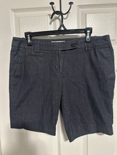 LOFT Marisa Women's Linen Chino Shorts Blue Size 10 Classic Fit Pockets