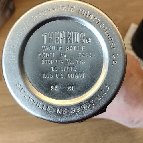Vintage Thermos Grey Unbreakable Steel Flip N Pour 1 Ltr Bottle 11oz cup - Picture 17 of 17