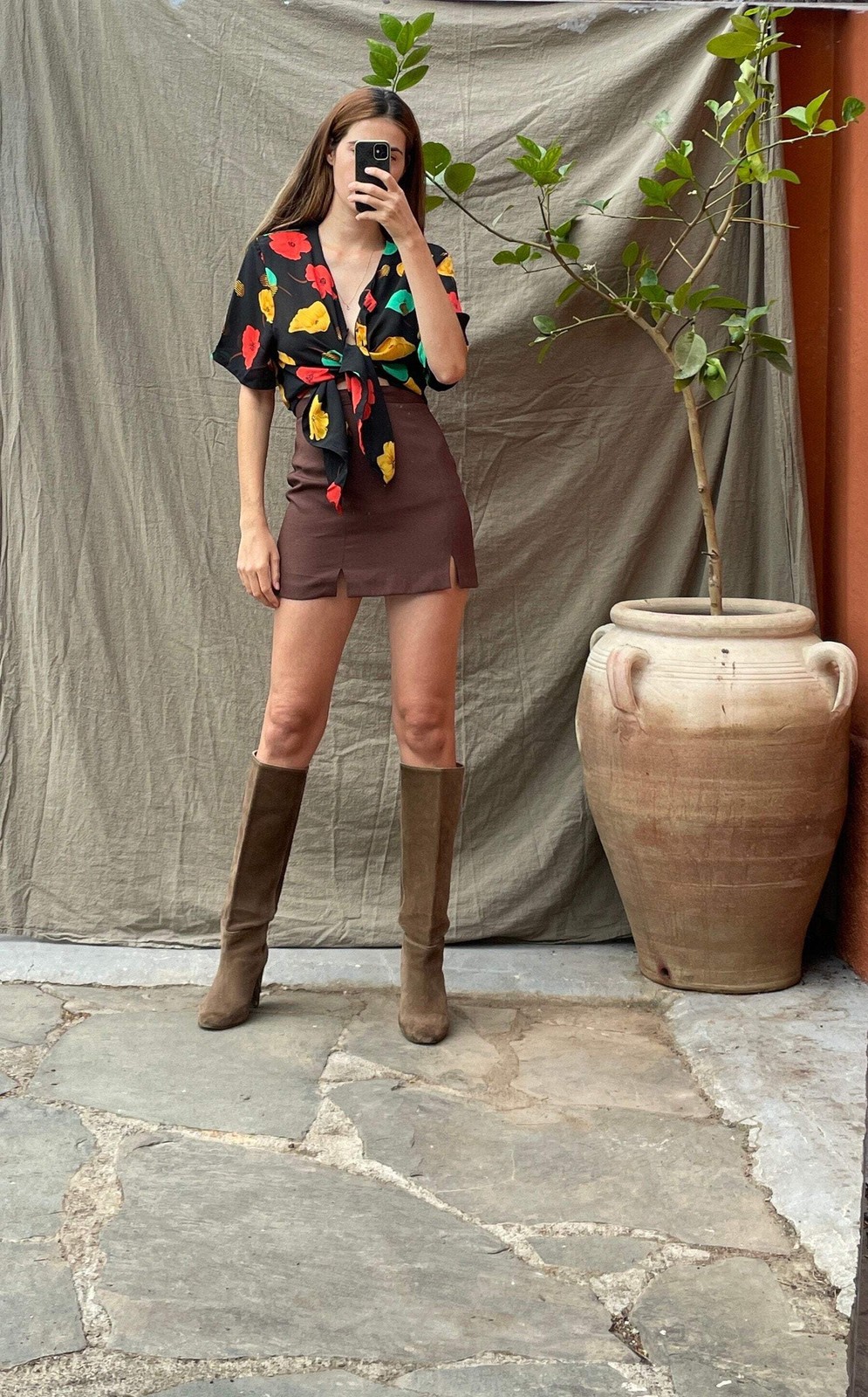 Vintage knot wrap blouse with short sleeves loose oversized summer top