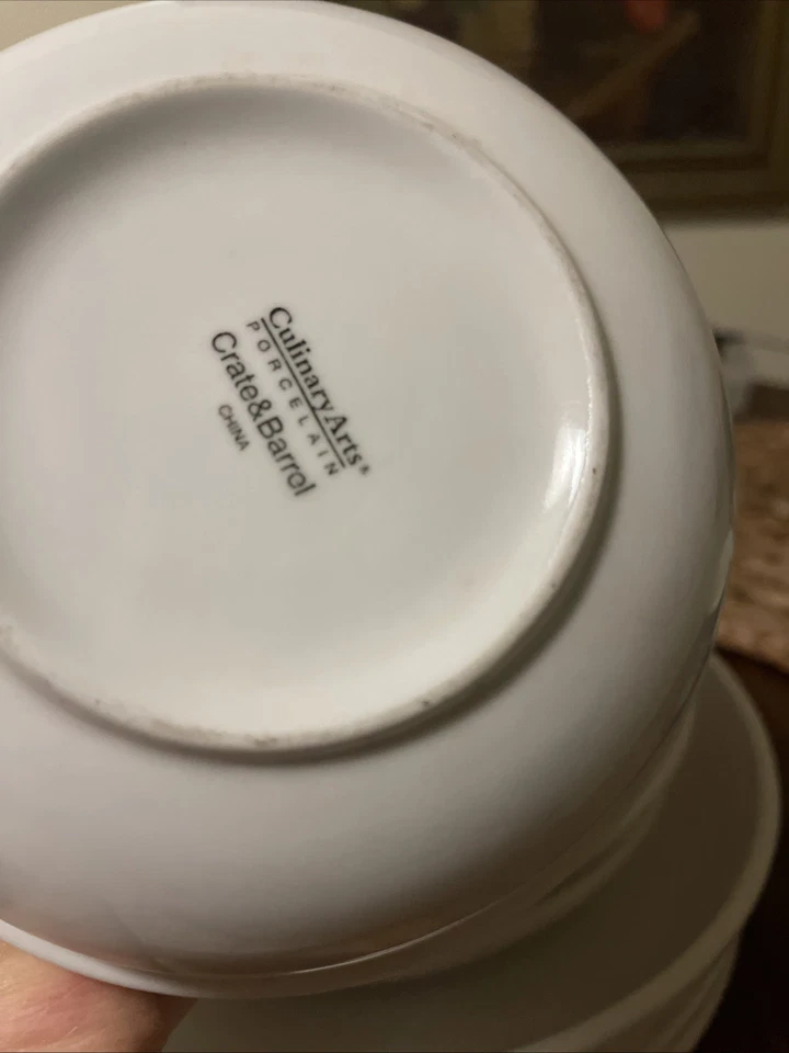 13 Pcs  Crate & Barrel Culinary Arts White 3 Salad 4 Dinner Plates &bowl Coffee - Image 2 of 4