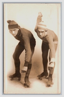 ROLLER SKATING Bros. RPPC ~ Bradbury circus Sideshow freakshow