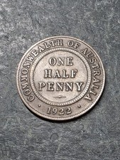 1922 Commonwealth of Australia 1/2 One Half Penny Coin  King George V #2