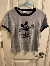 Disneyland Resort Top L Retro Mickey Mouse Large Shirt Gray Black Ringer T-shirt