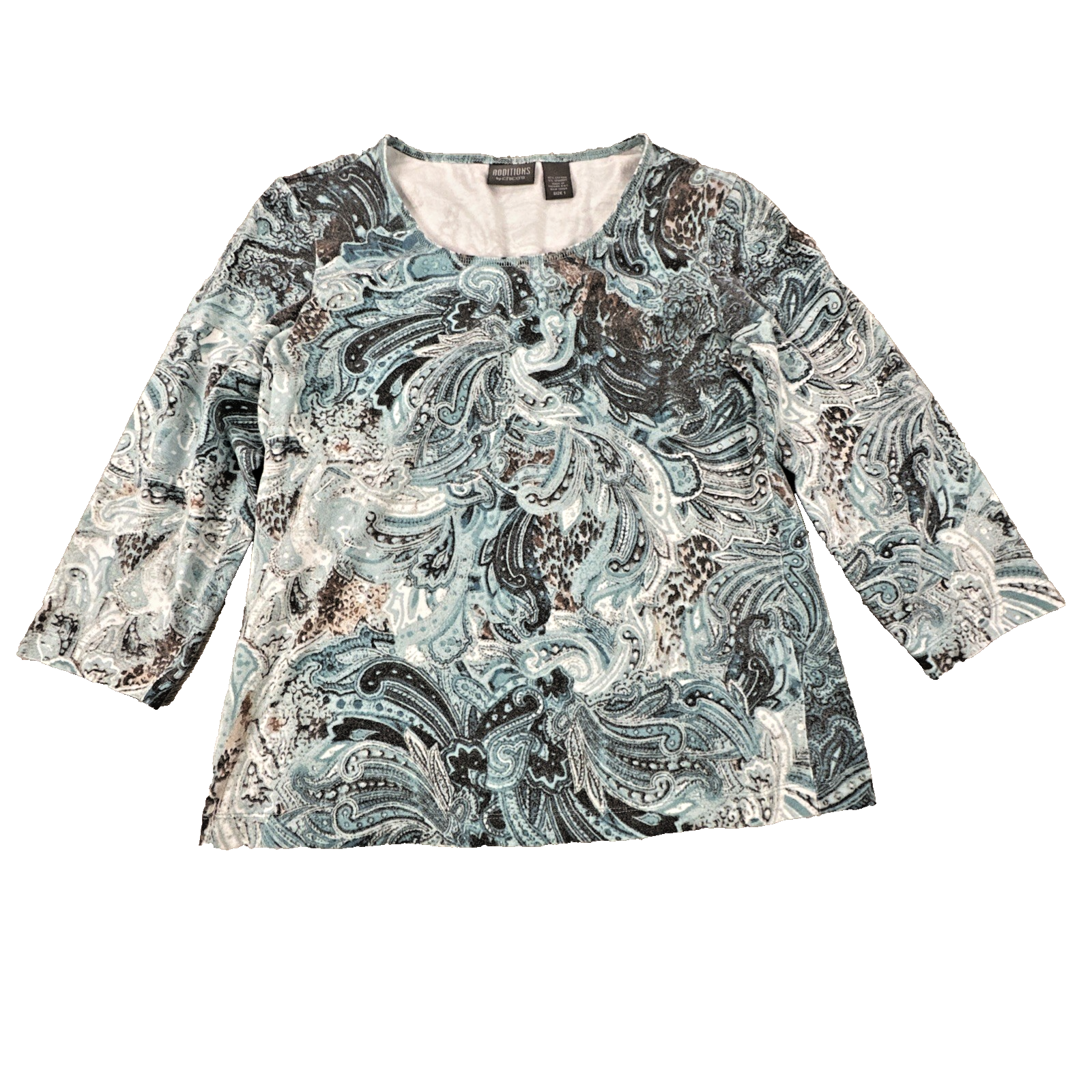 Chico's Additions Women's Paisley Blouse Size 1 (M) Blue/Multicolor 3/4 Sleeve