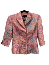 Carmen Marc Valvo Beaded Brocade Floral Evening Jacket Floral 3/4 Sleeves Size 4