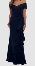 XSCAPE Women's Blue Ruffled Off-The-Shoulder Gown Size 4