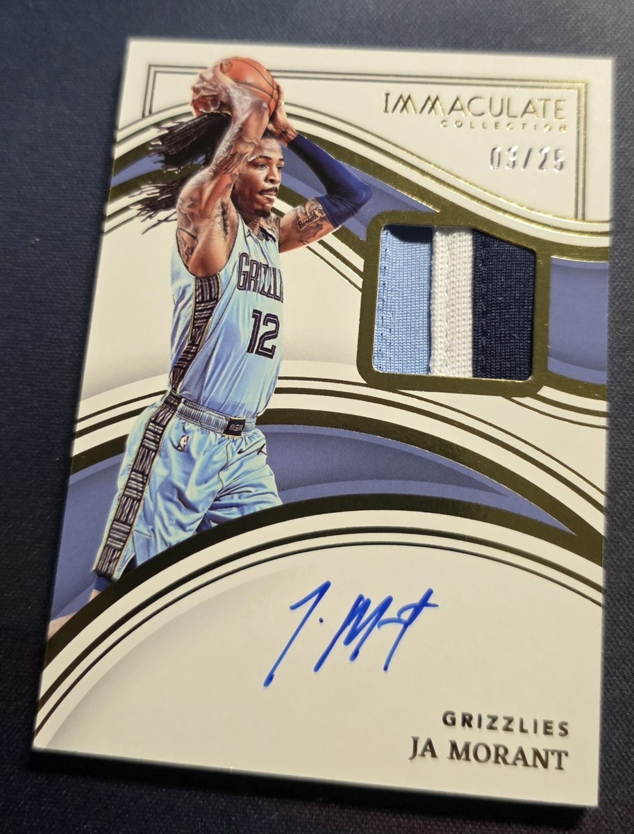 JA MORANT 2022-23 PANINI 03/25 IMMACULATE ON CARD AUTO TRI COLOR