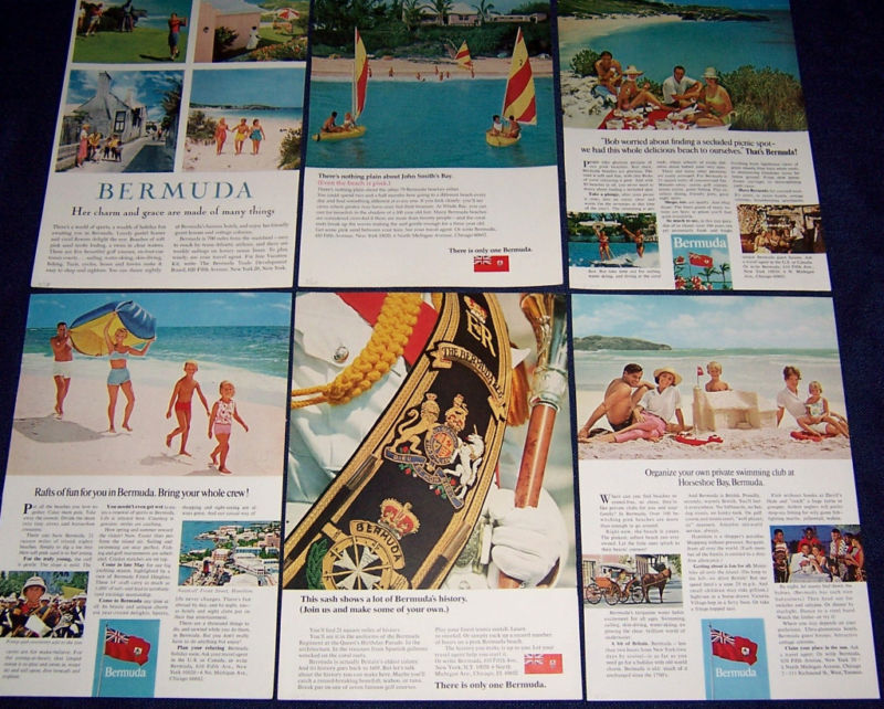 Lot of 6 BERMUDA Tourism Ads 195869John Smith's Bay,Horseshoe,Uniform