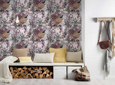 Vliestapete Floral Blumen Vintage hellgrau bunt AS Creation 38177-5 (6,08 /1qm)