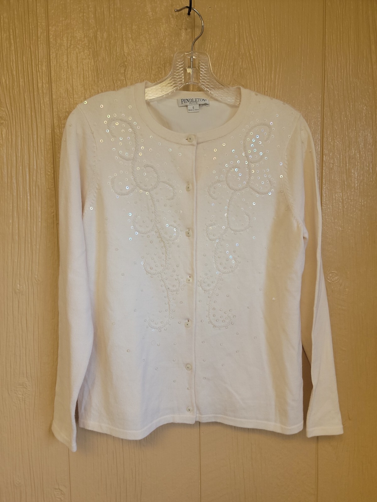 Pendleton Petite Button Down Sweater Beads Sequin… - image 1