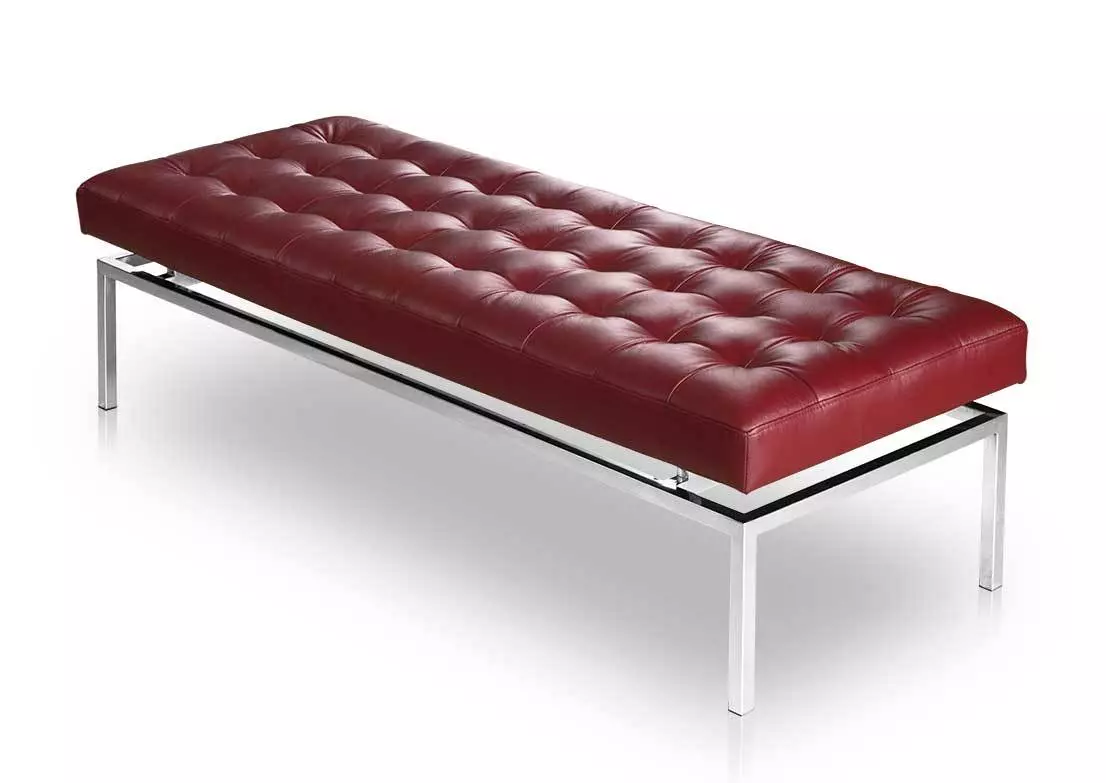Red leather bench inspired by boss bench real leather wine red. L109 x 61 x 44cm