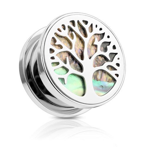 Flesh Tunnel Ohr Piercing Ohrstecker Lebensbaum Perlmutt Inlay Tree of Life - Bild 2 von 2
